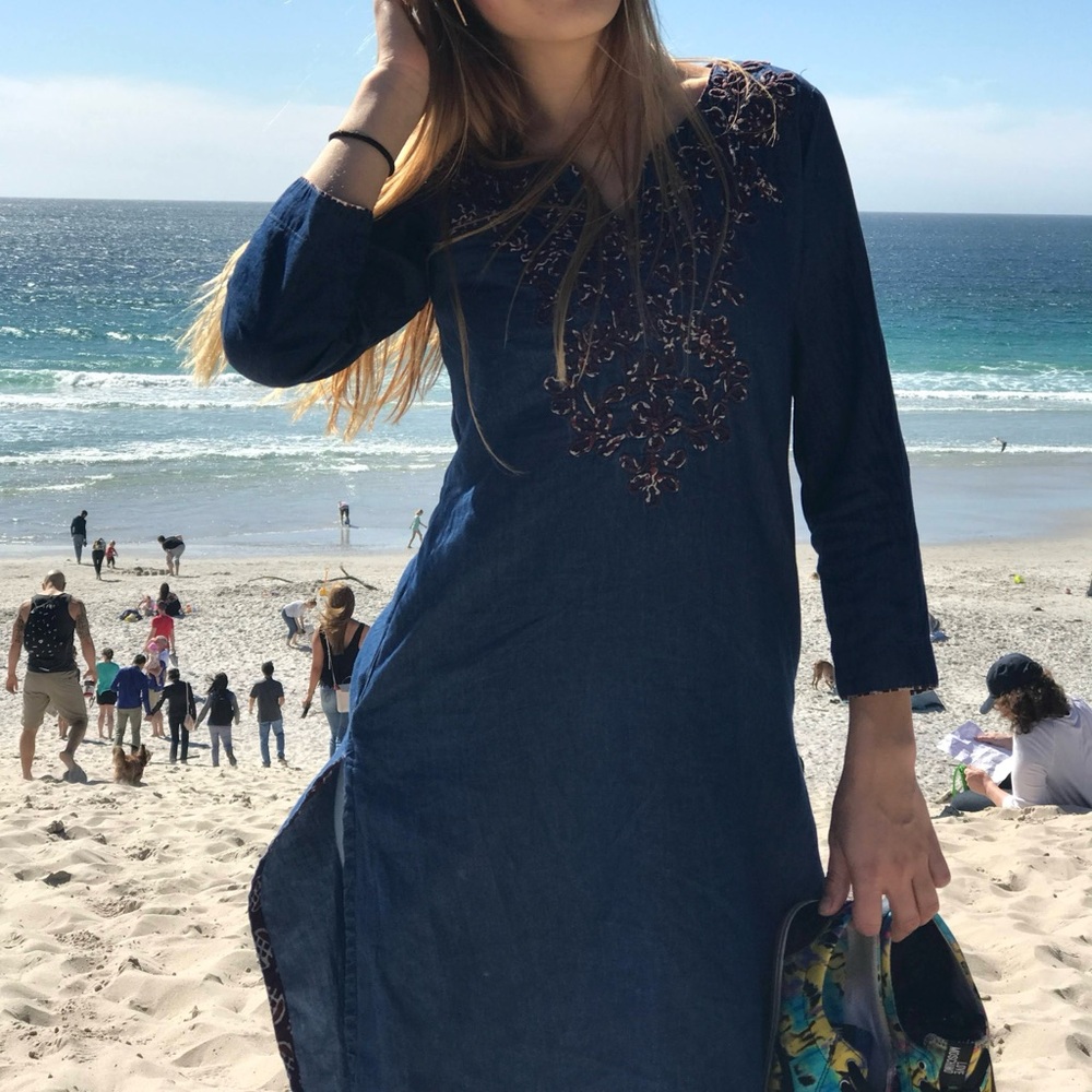 Denim Blue Embroidered Tunic by Biba – Size S - Crochet Coverup